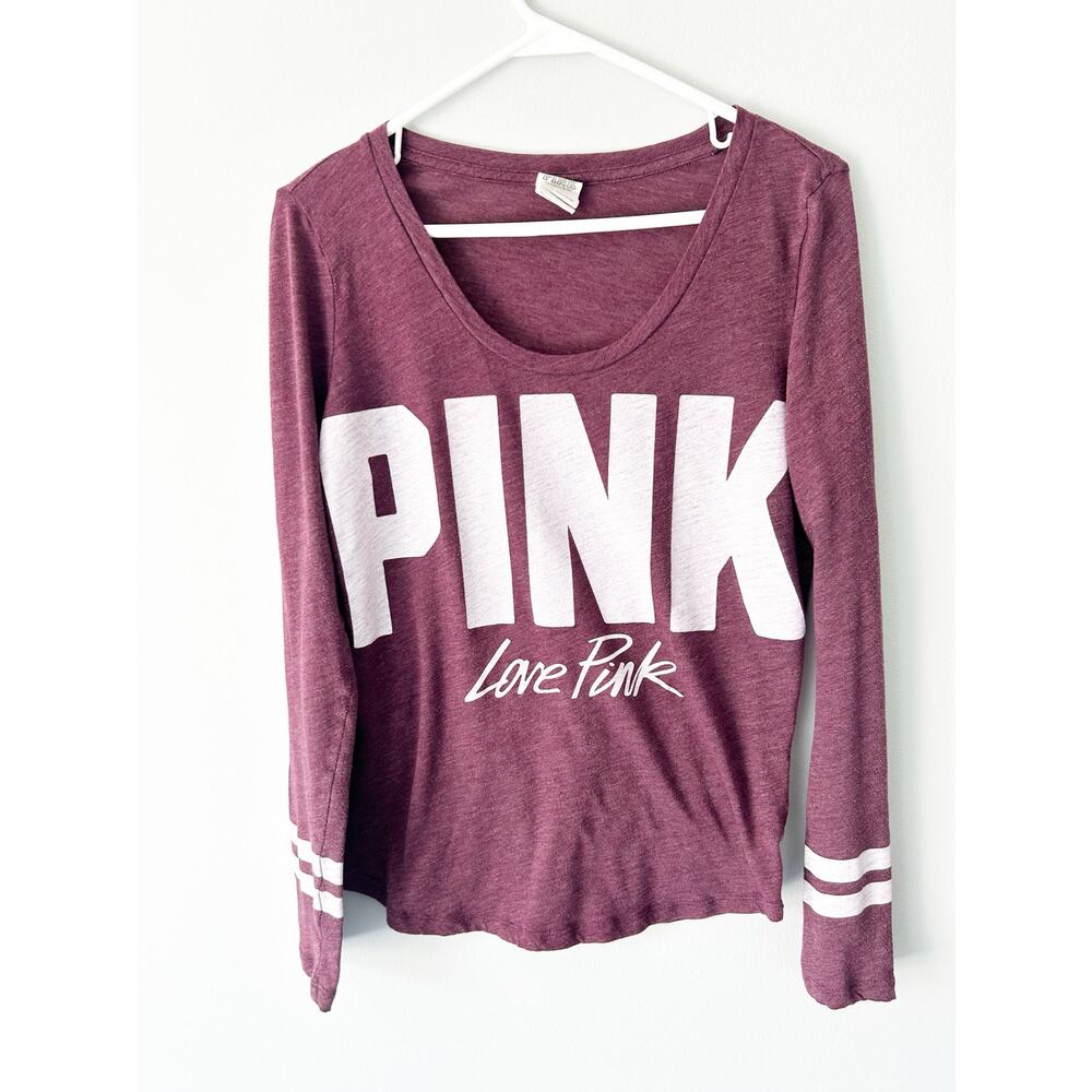 PINK Victoria's Secret Maroon Love Pink Thin Long Sleeve Tee Medium